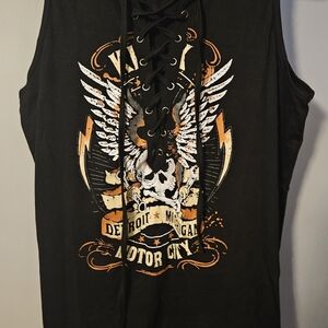 Black Lace-Up Graphic Tank Top